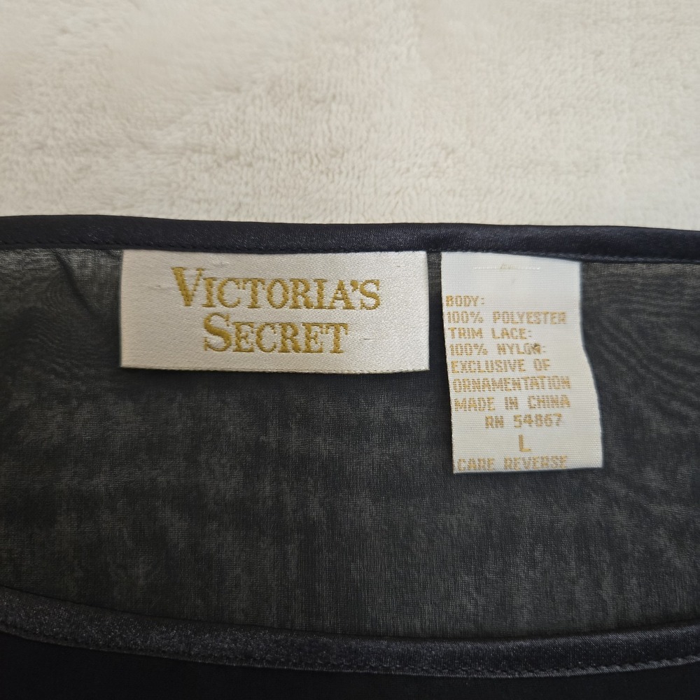 Vintage Victorias Secret Black Sheer Floral Embroidered Lace Trim Blouse Top L - Picture 12 of 13
